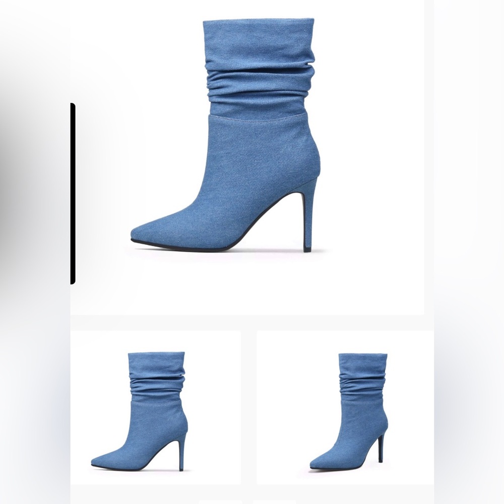 Schutz Slouch Stiletto Denim Blue Booties